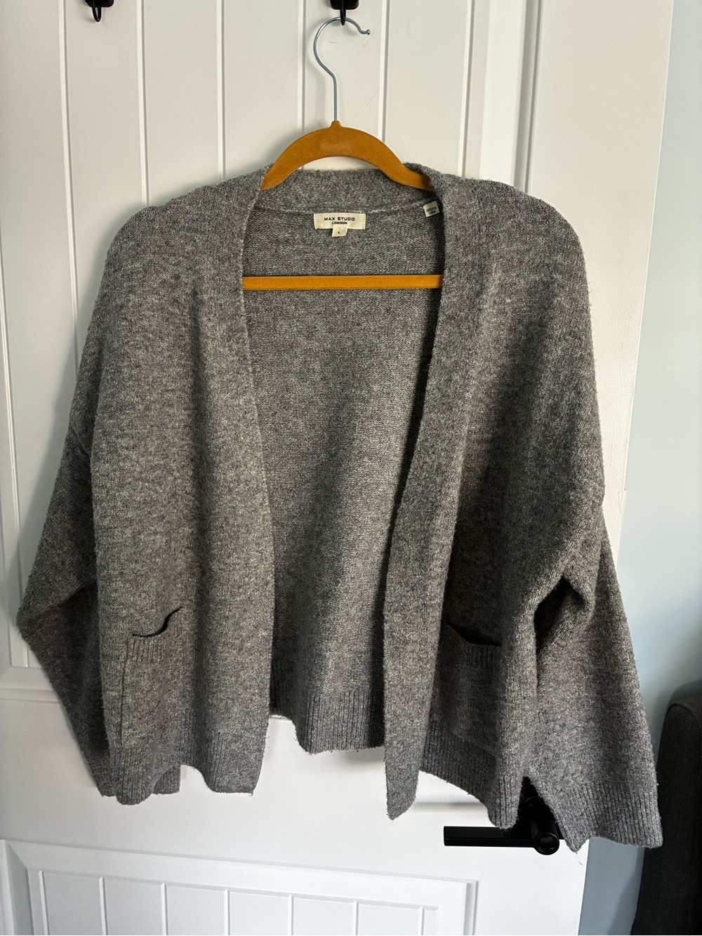 Max Studio Cozy Gray Open-Front Pocket Cardigan